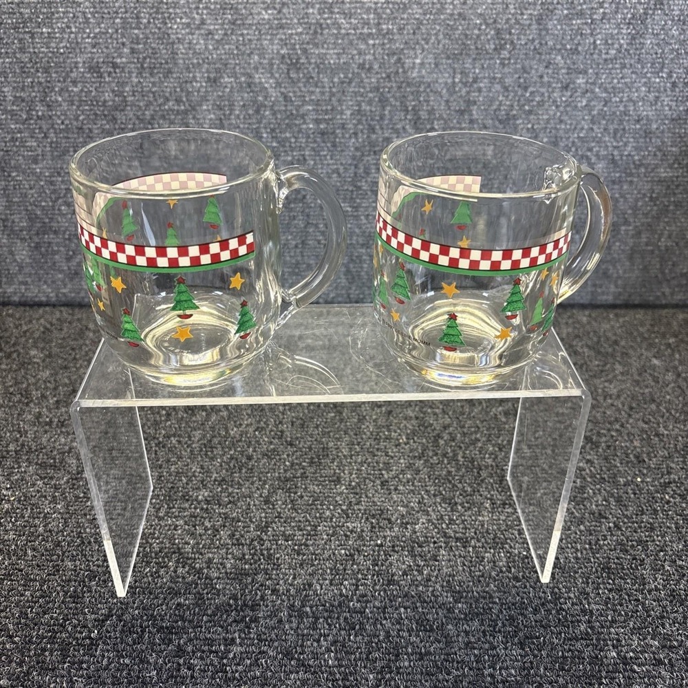Vtg~Debbie Mumm/Sakura~Set of 2~Magic of Santa~Glass Mug Set~1997~USA
